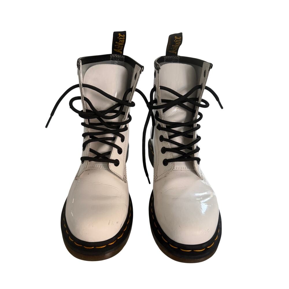 Dr Martens 1460 Air Walk White Patent Leather Boots Lace Up Combat Docs Size 7